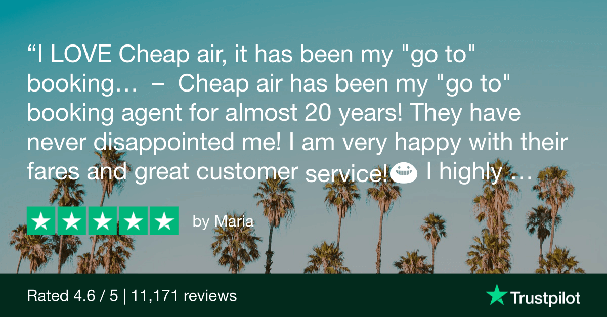 Cheap air has been my go to booking agent for almost 20 years! They have never disappointed me! I am very happy with their fares and great customer service! I highly...